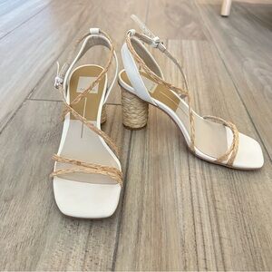 NWOT Dolce Vita Raffia Strappy Heel Sandal in Natural and White